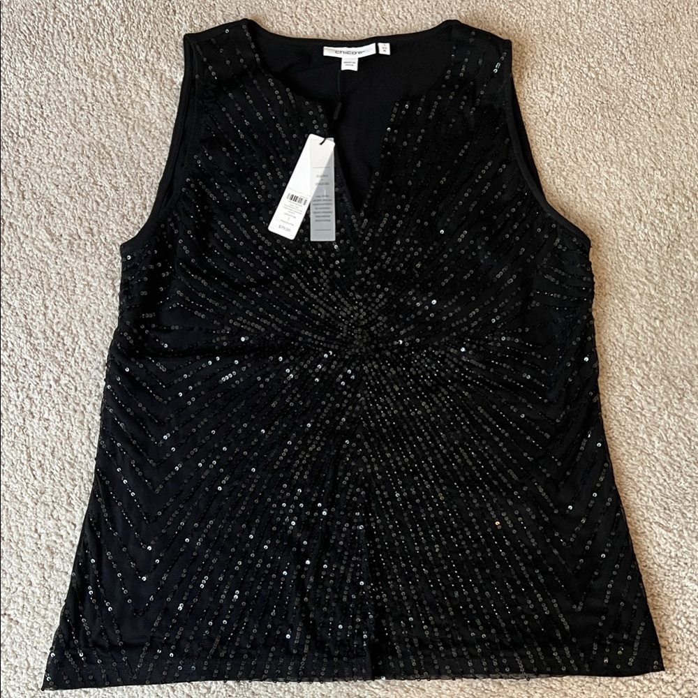 Chico's Black Sleeveless Blouse with Sparkling Accents